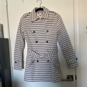 Banana Republic Gray/Cream Striped Trench XXSP